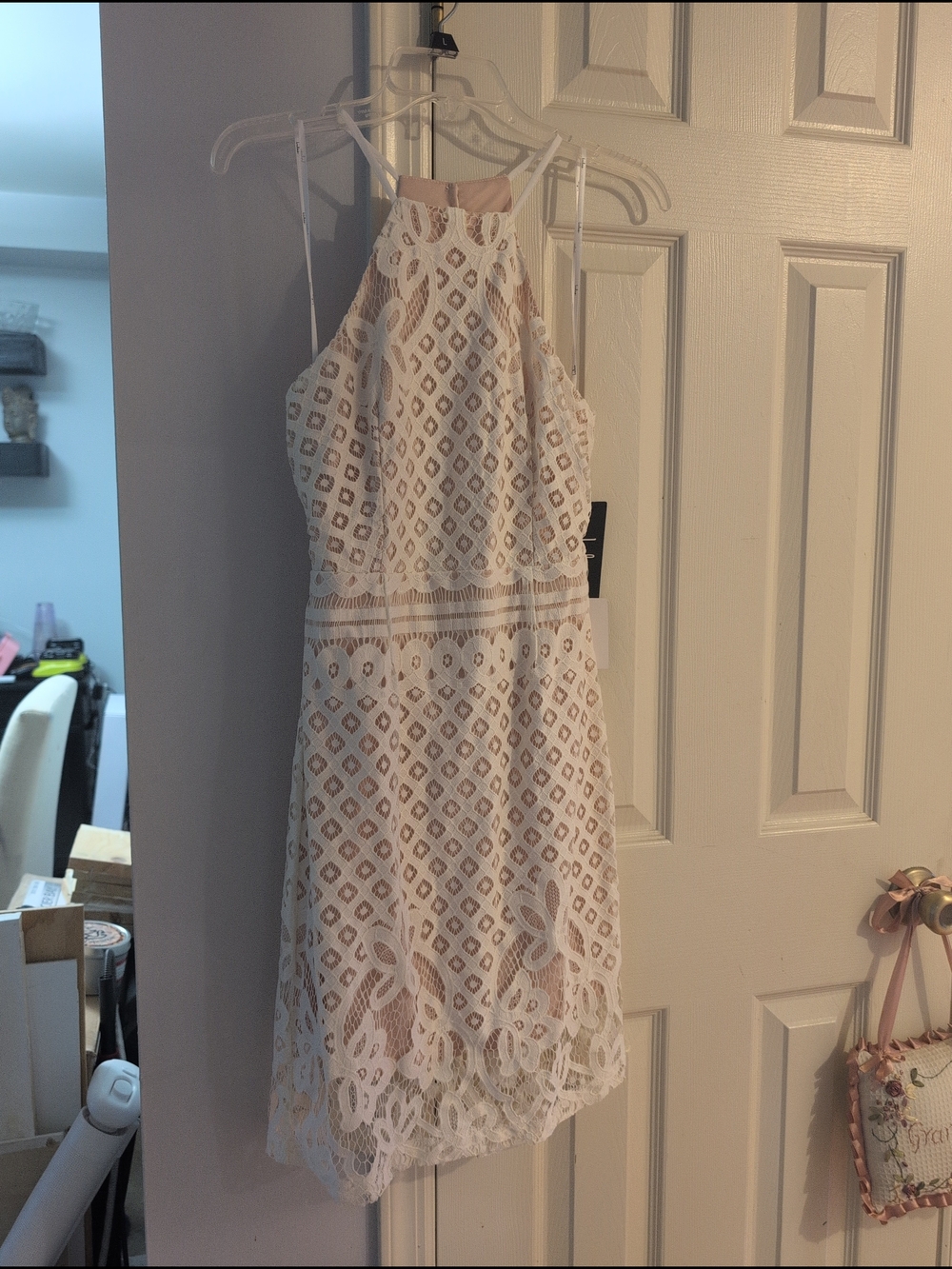 Lulu's White Lace Halter Mini Dress